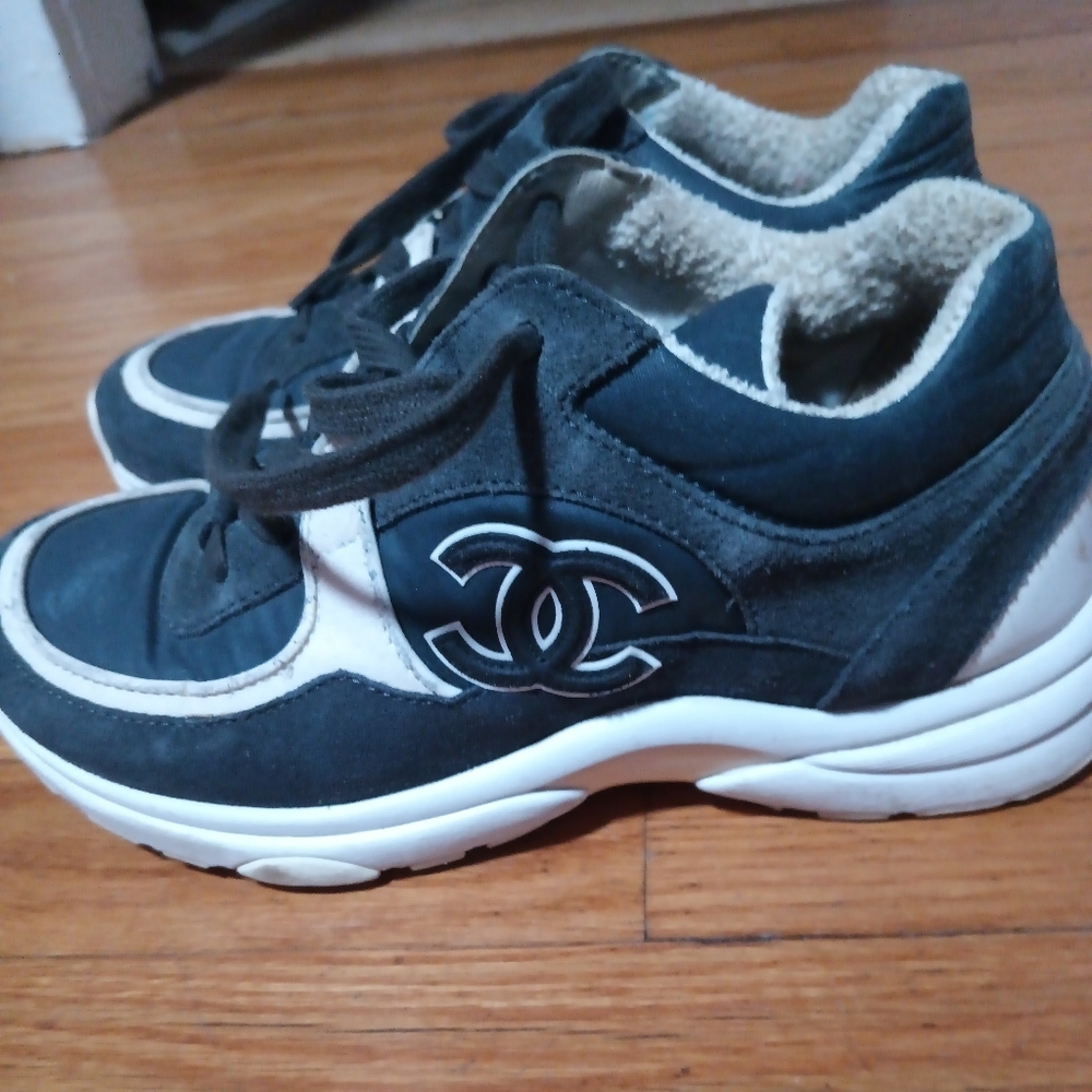Chanel Navy and White Sneakers